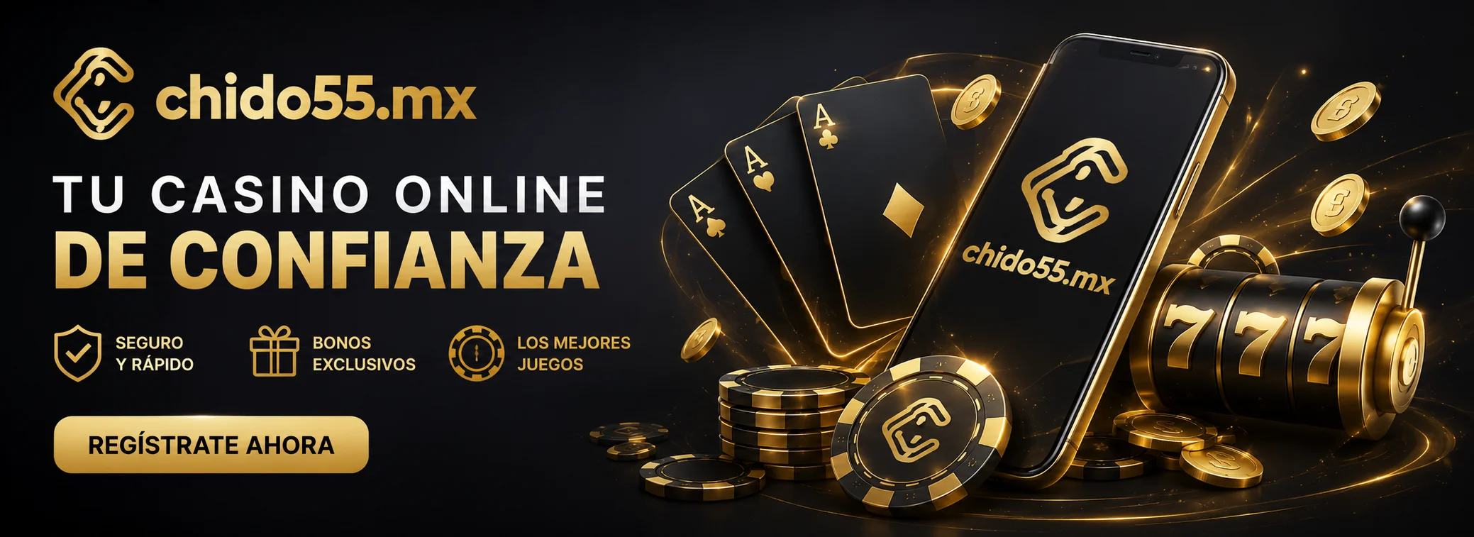 Banner de Chido55 Casino México con la escalera de 21 niveles VIP en gris carbón y oro